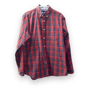 Men’s Tommy Hilfiger Red Plaid Long Sleeve Classic Fit Button Up Shirt